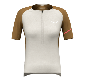 tshirt mérinos femme VTT VENTO MERINO DEMI ZIP T-SHIRT VTT FEMME SALEWA beige écru