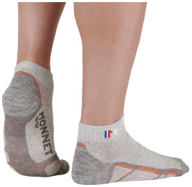 Chaussette basse de randonnée lin  et coton fraiche douce respirante Made in France Gris Orange