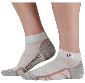Chaussette basse de randonnée lin  et coton fraiche douce respirante Made in France Gris Orange