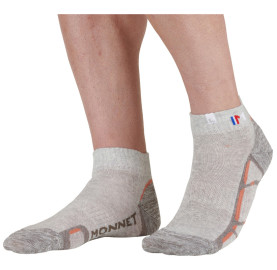Chaussette basse de randonnée lin  et coton fraiche douce respirante Made in France Gris Orange