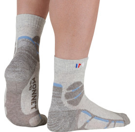 Chaussette MID de randonnée lin  et coton fraiche douce respirante Made in France beige - bleu