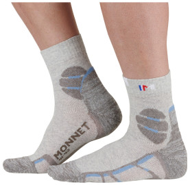 Chaussette MID de randonnée lin  et coton fraiche douce respirante Made in France beige - bleu