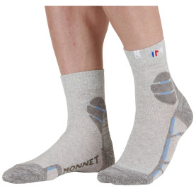 Chaussette MID de randonnée lin  et coton fraiche douce respirante Made in France beige - bleu